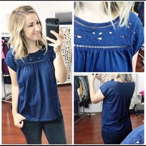 Blue top with eyelet detail